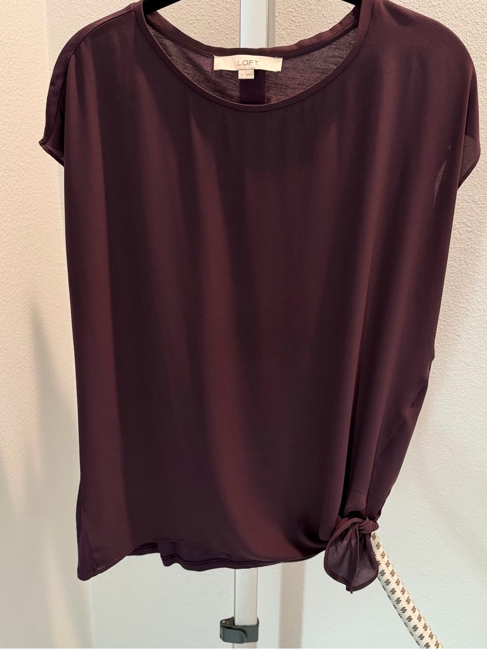 LOFT Plum Short-Sleeve Knot-Front Blouse